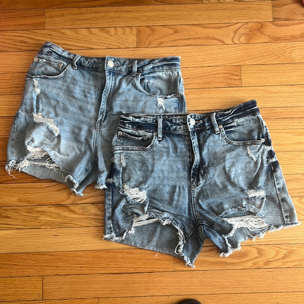 Pair of distressed, high rise shorts